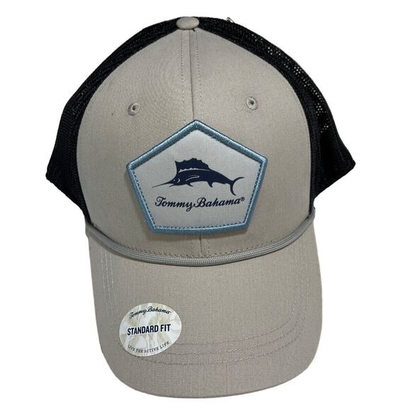 Tommy Bahama Baseball Cap Grey Black Marlin Fish Adjustable Snap Back Hat - Picture 1 of 7